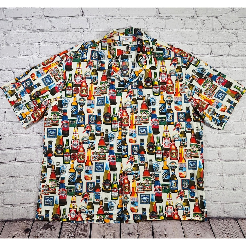 Pacific Legend Beer Bottle Hawaiian Shirt Mens 3XL Vintage Made in USA Cotton